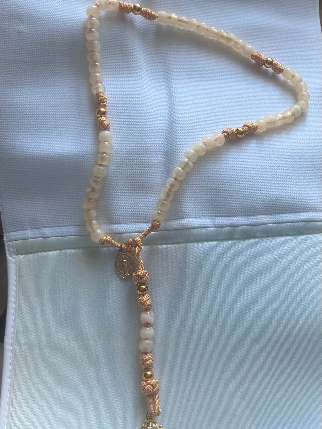 Delicate Cream Beaded Rosary Necklace